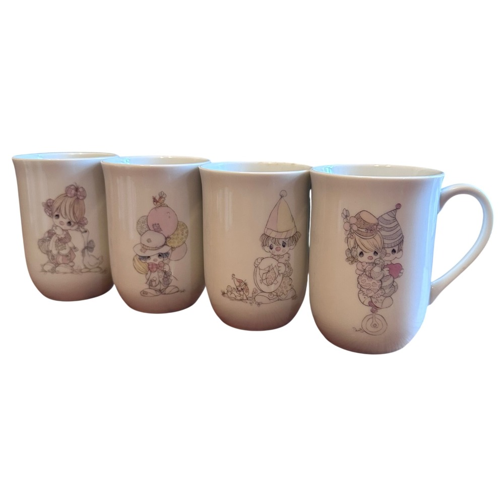 Precious Moments Mug 4pc Vintage Enesco Japan Porcelain Goose Clown Cottagecore
